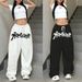 New White Hip Hop Jazz Dance High Waist Loose Straight Wide Leg Drawstring Sports Pants High Waist Stretchy Polyester Pants For Urban Fashion_ecoleips.com