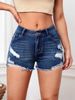 2025s Women's High-Waisted Slim Fit Frayed Hem Denim Shorts Stretch Ripped Jeans_ecoleips.com