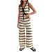Women's Clothing Women's Knitted Trousers Suit Sleeveless Front Tie Design Summer Casual Outfit_ecoleips.com