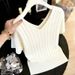 Women's Slim Fit V Neck Knitted T-Shirt Short Sleeve Summer Top Hot Girl Style New Beautiful_ecoleips.com
