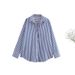 Women's European And American Style Striped Lapel Long Sleeve Loose Shirt Spring Autumn New Fashion Versatile Single Breasted Top_ecoleips.com