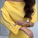 Women's Clothing New Product Light Yellow Three Quarter Sleeve Off Shoulder Casual Top Suit Irregular Medium Length Skirt_ecoleips.com