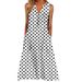 Women Casual Striped Dress Stylish V‑Neck Sleeveless Design With Convenient Side Pockets_ecoleips.com