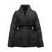 Elegant Winter Down Coat For Women With Belt, Loose Fit Long Puffer Jacket, V-Neck Quilted Outerwear In Black, Beige & Brown_ecoleips.com