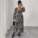 Women's Clothing Plus Size Clothes "Elegant V-Neck High-Waisted Maxi Dress – Flowy Puff Sleeve Black Dress For Women, Slimming & Comfortable"_ecoleips.com
