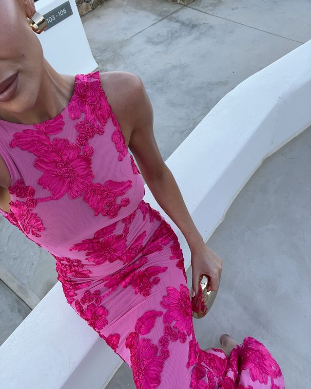 Women's Clothing Mesh Three Dimensional Flower Sexy Hip Dress_ecoleips.com
