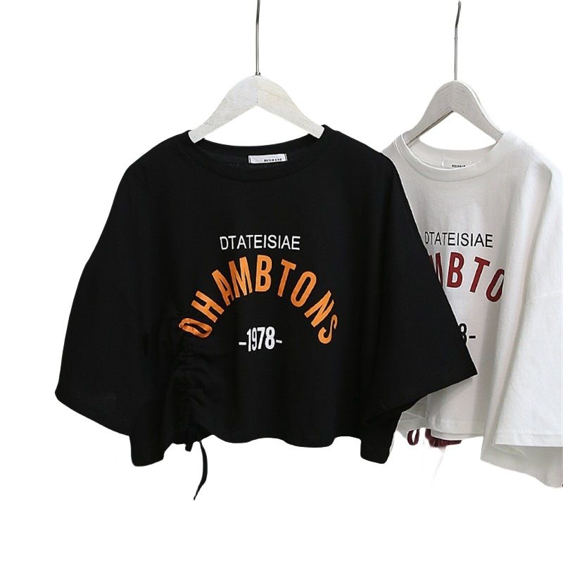 Summer Chic Short-Sleeved T-Shirt With Drawstring, High-Waisted Crop Top, And Stylish Base Layer For Women Perfect For_ecoleips.com
