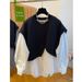 Women's Clothing New Design Sense Literary Style Fake Two Piece Striped Stitching Loose Slim Long Sleeved Shirt Tops For Women_ecoleips.com