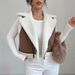 Women's Reversible Faux Shearling Jacket With Lapel Collar & Diagonal Zipper - Cozy Winter Outerwear For Street Fashion (Brown, S-XXL)_ecoleips.com