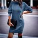 Women's Solid Color High Neck Long Sleeve Sweater Dress - Cozy Winter Pullover For Casual & Office Wear_ecoleips.com