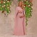 Elegant Maternity Maxi Dress With Tailored Fit - Soft Pink Polyester Fish Hem Dress For Expecting Mothers (Sizes S-XL)_ecoleips.com