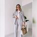 Aria Basics Aria Basics European American Women's Clothing Set 2023 Autumn Loose Casual Fashion Long-sleeve Shirt With Tie And Cropped Pants_ecoleips.com