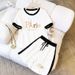 Women's Summer Two Piece Set Reducing Age Casual Comfortable Crew Neck T-Shirt And Drawstring Shorts Set Print Loose Fit_ecoleips.com
