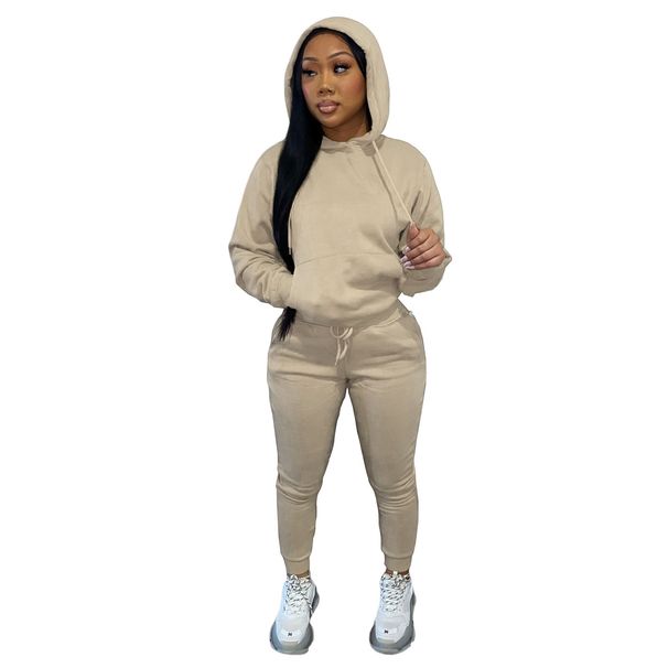 Women's Fleece Lined Hooded Tracksuit Set Soft Warm Two Piece Outfit for Fall Winter 15 Colors Available_ecoleips.com