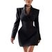 European And American Women's Clothing Dark Night Rose Waist Black Suit Collar Short Dress Retro Modern Muse Short Dress_ecoleips.com
