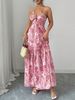 Peleis Walnut Flower V-Neck Thin Strap Dress,Natural Wood Beaded Halter Double Layer A-Line Skirt_ecoleips.com