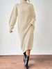 Cashmere-Like Knit Dress – High Neck Long Sleeve Bodycon Sweater Dress For Women (Beige/Black/Wine, S-XL)_ecoleips.com