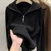 Women's Half Zip Loose Knit Sweater - Slim Fit Long Sleeve Pullover, Thickened Acrylic Casual Top For Spring/Fall (Black/Apricot/Khaki)_ecoleips.com