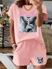 Women’s 2 Piece Outfit Set – Oversized Graphic T-Shirt And Biker Shorts Matching Set, Casual Summer Lounge Tracksuit For Daily Wear-354_ecoleips.com