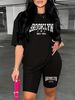 Summer Women's Casual And Fashionable Brooklyn Letter Pattern Print Loose T-shirt+shorts Two-piece Sportswear Suitable For Daily Wear-40_ecoleips.com