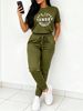 Women's Casual Suit Spring/Summer Solid Color Letter Print Crew Neck T-Shirt And Drawstring Elastic Waist Trousers Set_ecoleips.com