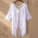 Women's Clothing Stitching Tassel Solid Color Woven Hollow Sunscreen Top_ecoleips.com