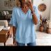 New Women's V Neck Pullover Short Sleeve Shirt Loose Fit Casual Top American_ecoleips.com