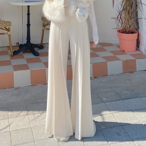 Women’s Clothing spring niche simple high waist pleated design drape straight loose wide leg mopping casual pants for women_ecoleips.com