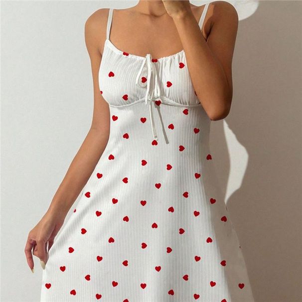 Aria Basics Aria Basics New European And American Cross-Border Heart Strap Nightdress For Women, Casual Sexy Bow Tie Nightgown, Wearable_ecoleips.com