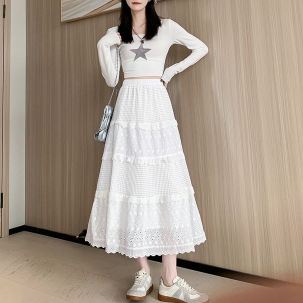 White Cake Skirt Women's Spring And Summer New Style Skirt Gentle Style Small Mid Length Skirt High Waist Temperament Elegant Skirt_ecoleips.com