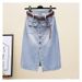 Women's Clothing Skirt High Waist Medium Length Denim Skirt Spring New Retro One Row Of Buttons Split A Line Skirt_ecoleips.com