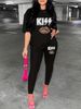 Women's Casual Fashion Leopard Print Lip Print Letter Pattern Print Loose T-shirt+cropped Pants Two-piece Home Sportswear Daily Wear_ecoleips.com