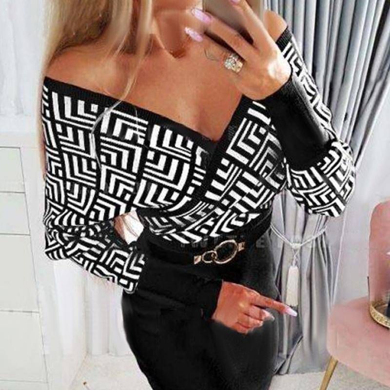 Spring Summer New Color Block Printed Knitted Commuter Dress Early Autumn_ecoleips.com
