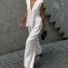Women's Breathable Cotton Summer Outfit Sleeveless V-Neck Vest And Wide-Leg Pants Set Two-Piece Casual Comfortable_ecoleips.com