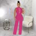 Women's Sexy Solid Color Sleeveless Stand Collar Round Neck Jumpsuit Wide Leg Pants_ecoleips.com