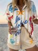 Women's Floral Print Linen-Blend Short Sleeve Shirt And Shorts Set For Vacation & Summer Outfits_ecoleips.com