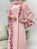 Women's Clothing Fashion Street Chiffon Pink Round Neck Plant Pattern Embroidered Long Dress_ecoleips.com