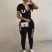 Women's Clothing Fashion One Piece Women's Long Sleeved Letter Printed Trousers_ecoleips.com