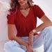 Women's Clothing Vitality Solid Color V Neck T Shirt Regular Short Sleeved Casual T-Shirt_ecoleips.com
