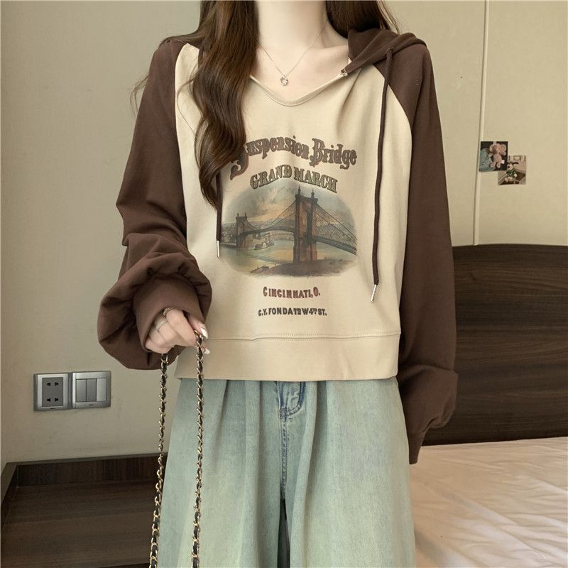 Real Shot Of Women's Autumn Long-sleeve V-neck Hooded Pullover Sweatshirt, Short Hoodie, Available For Wholesale_ecoleips.com
