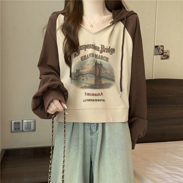 Real Shot Of Women's Autumn Long-sleeve V-neck Hooded Pullover Sweatshirt, Short Hoodie, Available For Wholesale_ecoleips.com