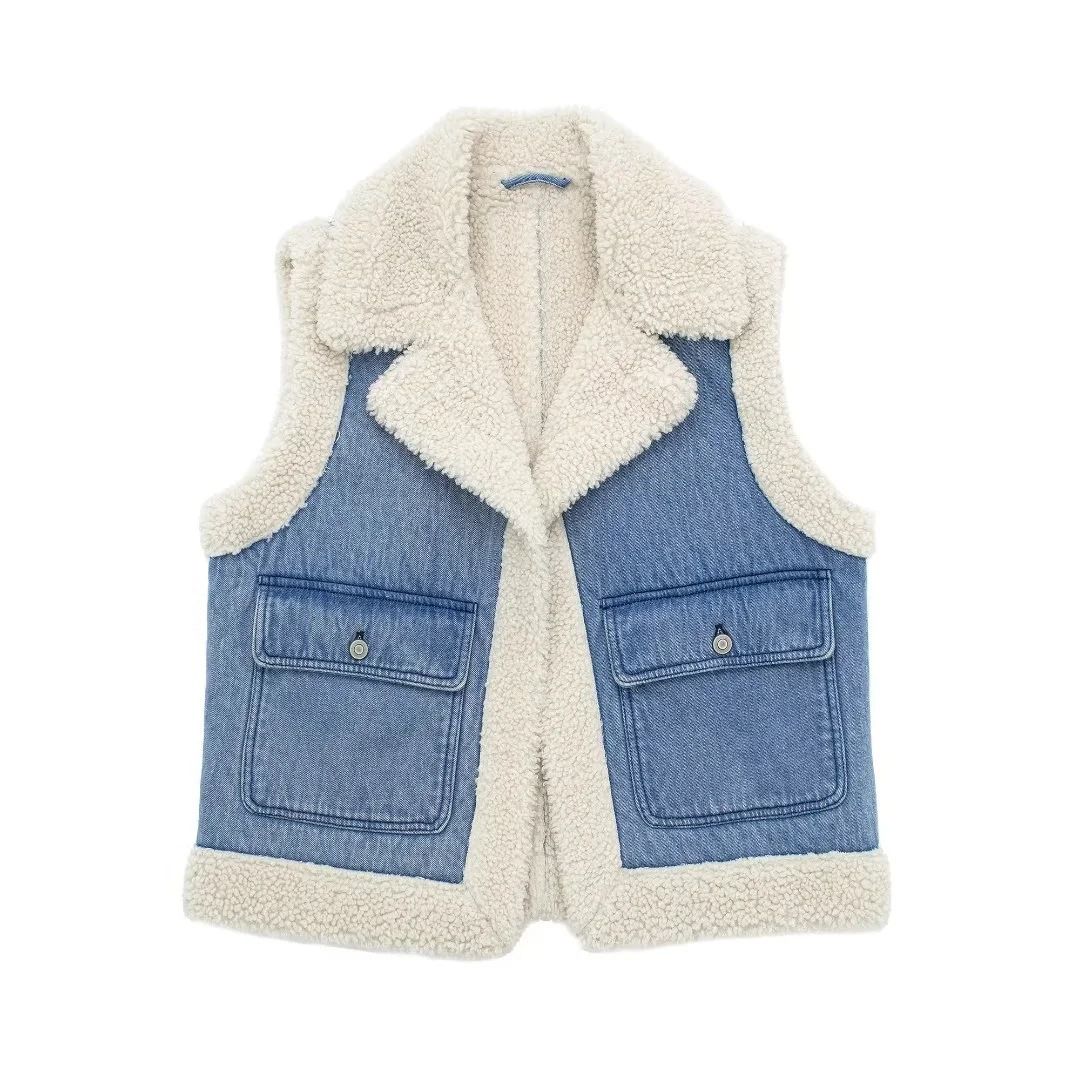 Women's Clothing Lambswool vest women's cotton autumn and winter motorcycle fur one piece outerwear lambswool vest waistcoat cardigan jacket_ecoleips.com
