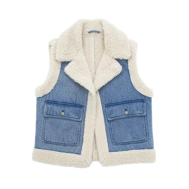 Women's Clothing Lambswool vest women's cotton autumn and winter motorcycle fur one piece outerwear lambswool vest waistcoat cardigan jacket_ecoleips.com