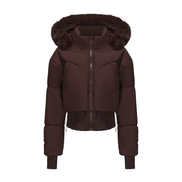 Women's Clothing Warm Cotton Puffer Jacket With Faux Fur Hood - Stylish Winter Coat For Streetwear & Casual Outfits (Black, White-Grey, Brown)_ecoleips.com