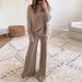 Cross-Border Autumn Winter New Solid Color Simple Batwing Sleeve Drawstring High Waist Wide Leg Long Pants Knitted_ecoleips.com