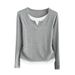Women's Clothing Plus Size Women's Faux Two Piece Long Sleeved Style Slimming And Flattering Top With Oversized Shoulders For Spring And Autumn_ecoleips.com