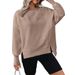 Women's Clothing Oversized Split Hem Crewneck Sweatshirt - Long Sleeve Casual Pullover With Drop Shoulder For Streetwear (Grey, Navy, Khaki, Black)_ecoleips.com