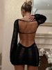 TARUXY Sexy Sheer Knitted Dress Women Bodycon Long Sleeve Hollow Out Mini Dresses Femme Club Sexy Backless Knitwear Dress Womens_ecoleips.com