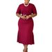 African Summer Women's Dress Solid Color Round Neck Short Sleeve Fashionable Commuting Slim Fit Plus Size_ecoleips.com