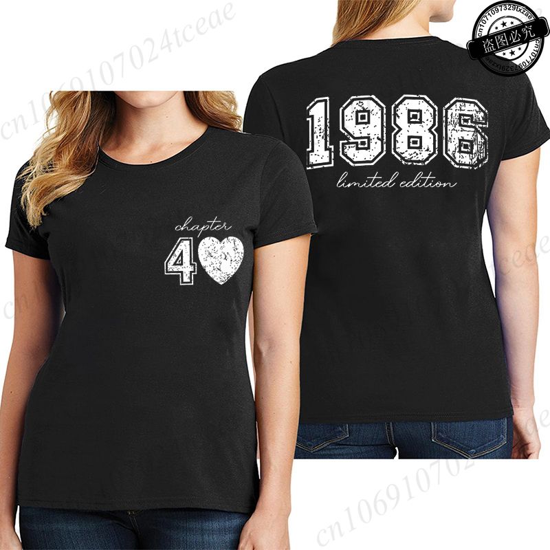 Short Sleeve T-Shirts For Women 40th Birthday Regular Sportswear Vintage 1986 40 Bday Women's Stretch Polyester Casual Creative_ecoleips.com
